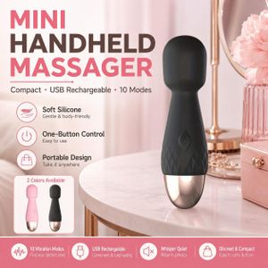 Mini Magic Wand Vibrator for Women USB Rechargeable 10 Vibration Modes Soft Silicone Adult Toy Personal Massager
