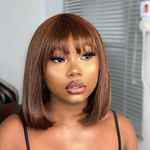 Silky Choco-Brown Short Bob Wig With Bangs