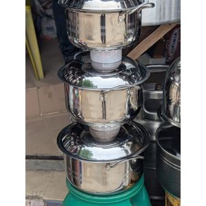 Stainless Steel Heavy-Duty Cooking Pot Set (Stacked/Nested Stock Pots with Lids)  