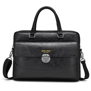 Pu WEIXIER T616 Men Briefcase Large Capacity Document Laptop Bag(black) 