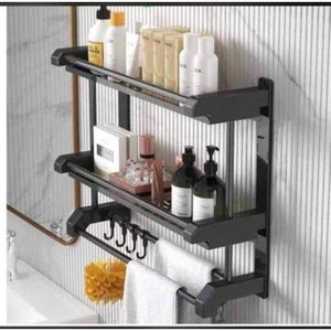 Bathroom Shelf With Towel Bar Toilet Rack Shower Organizer