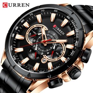 Curren 8363 Casual Sport Chronograph Men's Watches Stainless Steel Band Wristwatch Big Dial Quartz Clock with Luminous Pointers