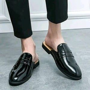 Premium Black Patent Backless Loafers