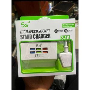 6 Ports USB High Speed Socket Stand Charger With Phone Stand - Fast Charging Station Power Adapter Phone, Tablet, Camera, Etc