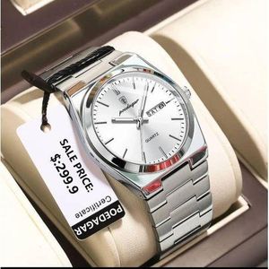 POEDAGAR High Quality Men's Wristwatch Stainless Steel Silver White Face
