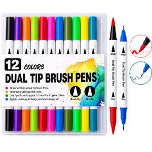 12 Colors Dual Tip Brush Pens – Art & Lettering Markers