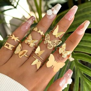 10pcs Gold Butterfly Themed Adjustable Knuckle Ring Set for ladies 