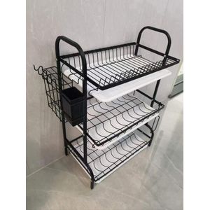 Black 3-Tier Large Capacity Dish Drying Rack/Heavy Duty Kitchen 
