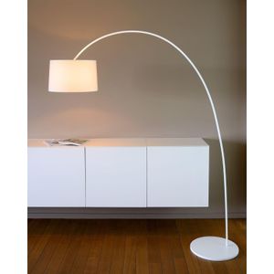Modern Telescopic Arc Floor Lamp with a Fabric Drum Shade