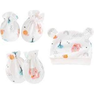 New Born Baby Hat and Baby Mittens Set Infant 100% Cotton Caps Mittens for Newborn