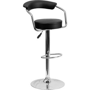 TUQIN Adjustable Swivel Bar Stool with Armrest – Black & Chrome