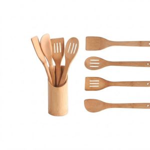 Natural Wooden Kitchen Utensil Set with Holder Barrel