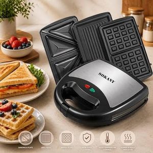 Sokany 3-in-1 Waffle Maker, Grill, Toaster, Sandwich Maker