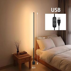 Modern LED Floor Lamp 100CM - Minimalist Standing Light for Living Room & Bedroom - Warm Glow - Black