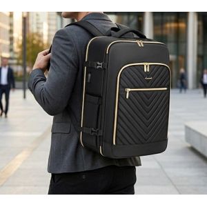 Anti-Theft Black & Gold Laptop Backpack - USB Charging Water-Resistant Tech Bag