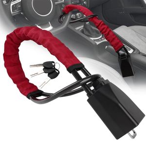 Steering Wheel Lock, Car Security Steering Locks, Seat Belt Car Lock Double Anti-Theft Device with 3 Keys, Easy to Lock or Unlock, Universal Fit Car Van Trucks SUV (Red)