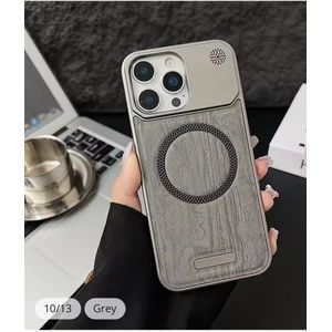 Frameless Wood Grain Leather PC Magnetic Case for  IPhone 16 ProMax Mag safe Phone Cover