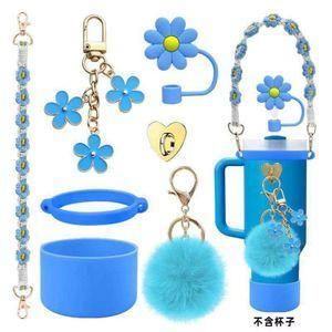 7PCS Stanley Cup Accessories Set - Black, Silicone Boot, Straw Topper, Handle Strap & Charms (Cup Not Included)