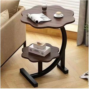 A double-layered, petal-shaped side table with a metal frame, a versatile, portable coffee table suitable for the end of a sofa.