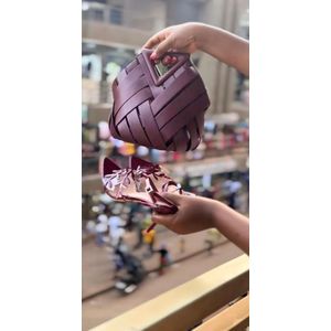 Heels Collection Women’s Luxury Burgundy Pointed Toe Stiletto Heels & Woven Handbag Set 