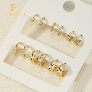 No Band Enacolor 6Pairs/Set Vintage Twist Geometric Circle Hoop Earrings for Women Gold Metal Fashion Accessoreis Jewelry