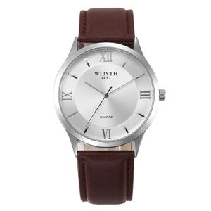 Men's Wrist Watch  Business Series Brown Real Leather Quartz Watch Waterproof