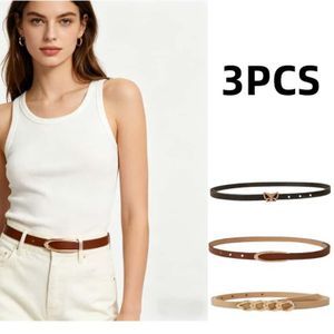 3 Pieces Women's 1.5cm Wide PU Leather Belt Set, Gold Butterfly/Oval/Chain Buckle Adjustable Thin Waist Belts, Elegant Versatile Waist Straps for Jeans, Pants, Dresses, Office & Casual Outfits