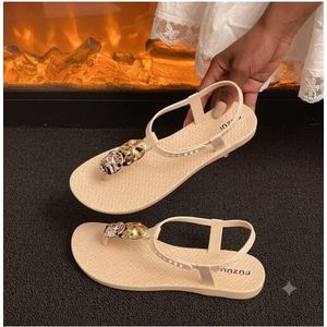 Women's Luxury Flat Rubber Sandals With Gold & Silver Metal Detail.