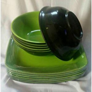 12 Pieces Unbreakable Green Ceramic Curved And Flat Plates