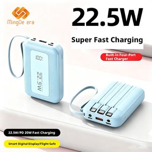 MingDe era Compact 20,000mAh Power Bank with 4 Built-in Cables – 22.5W Super Fast Charging, Type-C Output, LED Light, Digital Display, and 3C Certification.
