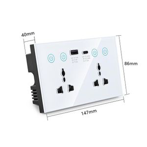 Dual-Gang Smart wifi Touch Wall Socket Outlet with USB-A & USB-C Ports
