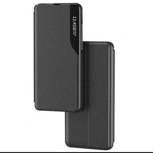 Redmi Note 13 Pro Platinum Design Smart View Flip Black Leather Phone Case