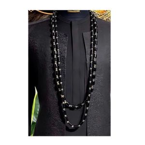 4 PCS Men Traditional Royal Black Beads Necklace + Bracelet Set  Necklace African Coral Beads for Men Cultural Jewelry Wedding & Festival Accessories Stylish Tribal Beads for Men