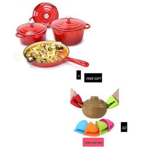 4pcs Cast Iron Enamel Pot, Pot Dutch Oven Pot Gas Induction And Free Silicone Hot Pot Holder