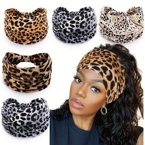 Women's Leopard Print Headbands Set, Soft Polyester Wide Yoga Hair Bands for Women