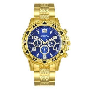 GENEVA Large dial Men's watch with steel strap, fashionable business style, white glass, digital quartz watch