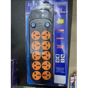 10 in 1 Plug Extension Socket With 3 USB Port - Fireproof Material & Safety Shutter.