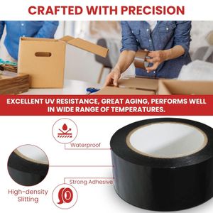 Black Tape, 42 Micron Packaging Strong Self Adhesive, Cello Tape for Secure Packing & Shipping 2in x 55 m for Carton & Box Sealing Parcel Shipping