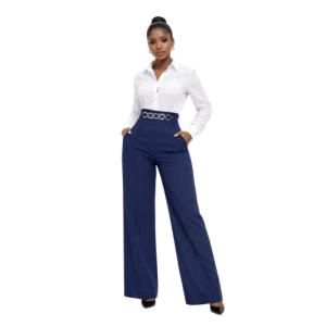 Blue High Waist Wide Leg Pants for Women