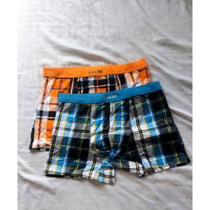 Klsn Men's 2-Pack Plaid Boxer Briefs – Vibrant Check Pattern – Soft Stretch Comfort Underwear