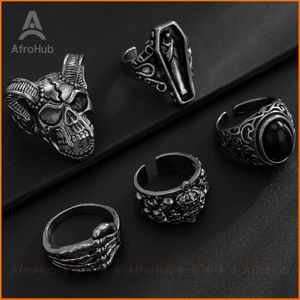 5 in 1 Men's Metal Ring Set Silver Ring Hip-hop Jewelry Fashionable set Skull Head
