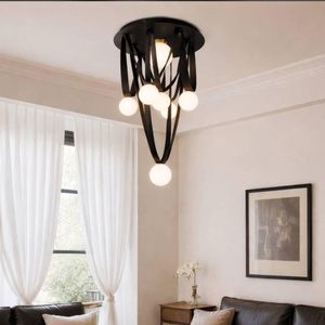 Modern Luxury Chandelier - 8 Heads Globe LED Chandelier - Black Leather Strap Design - Milky Glass Ball Pendant Light - For Living Room Dining Room