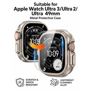 For Apple Watch Ultra1/2/3 49MM – Classic Metal Bumper Case +Tempered glass film, Hard Protective Cover, Ultra-Thin, Shockproof.Titanium Sports style