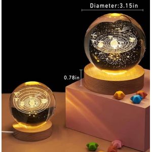 Everyday Universe 3D Crystal Galaxy Ball Night Light – 3D Solar System Crystal Ball Table Lamp with Wooden Base