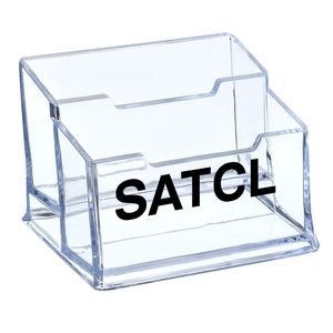 SATCL Two-Slot Acrylic Business Card Holder – Clear Desktop Stand, Holds Up to 120 Cards, Premium Transparent Display for Office, Reception, 
