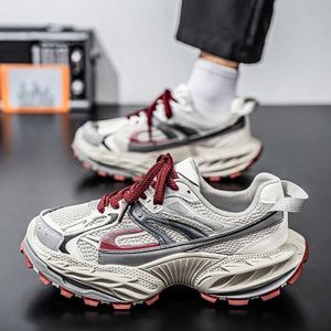 Unisex Chunky Sneakers White & Red – Breathable Mesh Casual Shoes