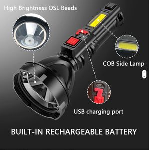 Ultra Bright Powerful Flashlight, LEDs Torchlight Searchlight, USB Rechargeable COB Floodlight, Flashlight Super Bright With COB Work Light, 4 Lighting Modes With USB Charging Cord, Battery Indicator Torchlight, Portable Led+COB Camping Lantern Flashlight