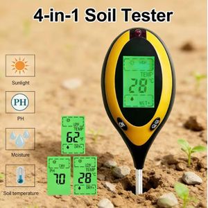 4 in 1 Soil T-ester pH Moisture Temperature Sunlight Meter With Digital Display Backlight For Garden Plant Hydroponics Tool