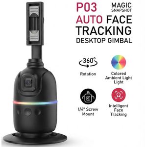 P03 Auto Face Tracking Selfie Stick Tripod & Desktop Gimbal, 360° Rotation Smart Shooting Stabilizer with Colored Light and 1/4" Screw Mount for Content Creation, Live Streaming, and Vlogging