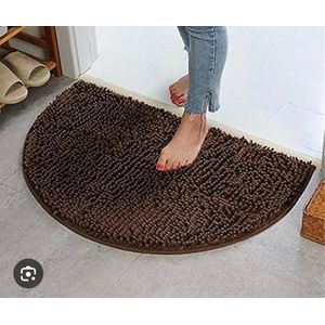 brown half-round chenille bath mat 